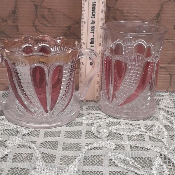 HEART Ruby/Gold Stained sugar bowl/glass 1890-1910EAPG by US GLASS BLAZIN  rare - Picture 4 of 4
